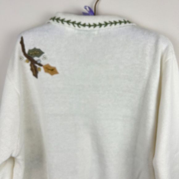 B P Design Cotton Ramie Neutral Embroidered Christmas Sweater Size Large - Picture 13 of 14